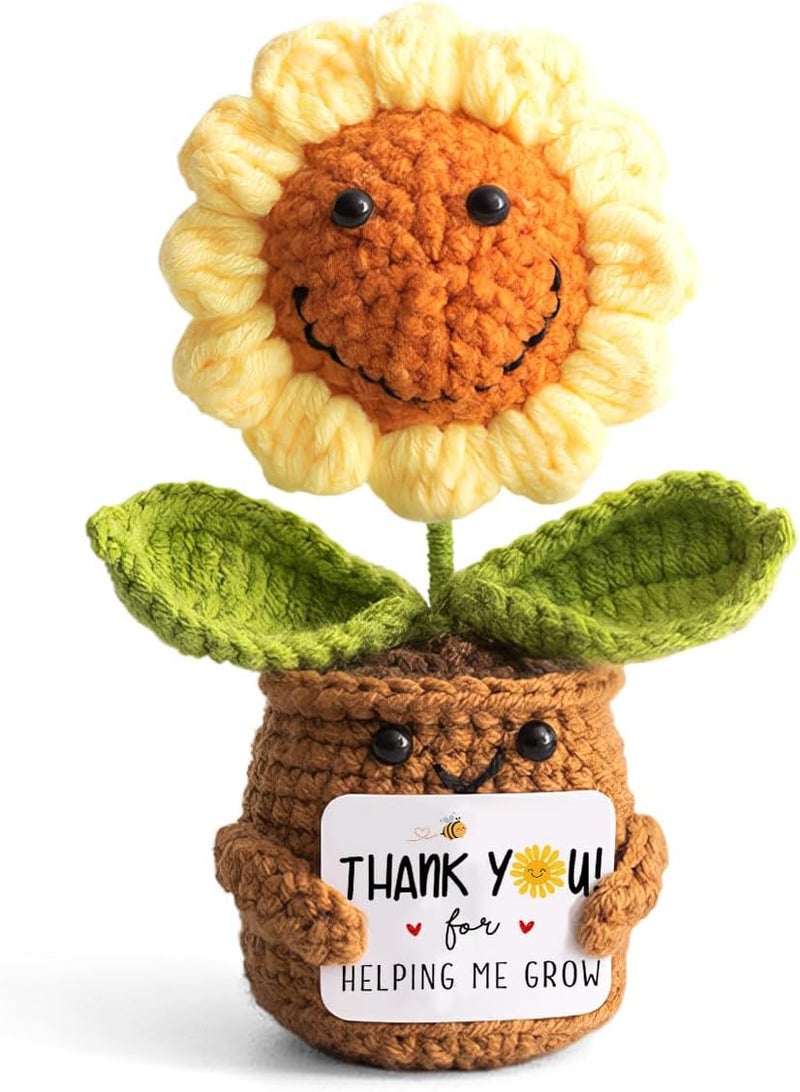 Veryhomy Valentines Sunflower for Women Teacher - Thank You Appreciation Gifts - Emotional Support Crochet with Positive Card for Coworker Boss Lady Thanksgiving Retirement - Thank You for Helping Me Grow - Image 1